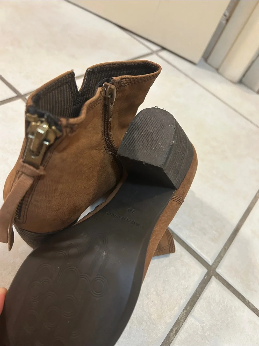 Vagabond Chestnut Suede Ankle Booties with Block Heel